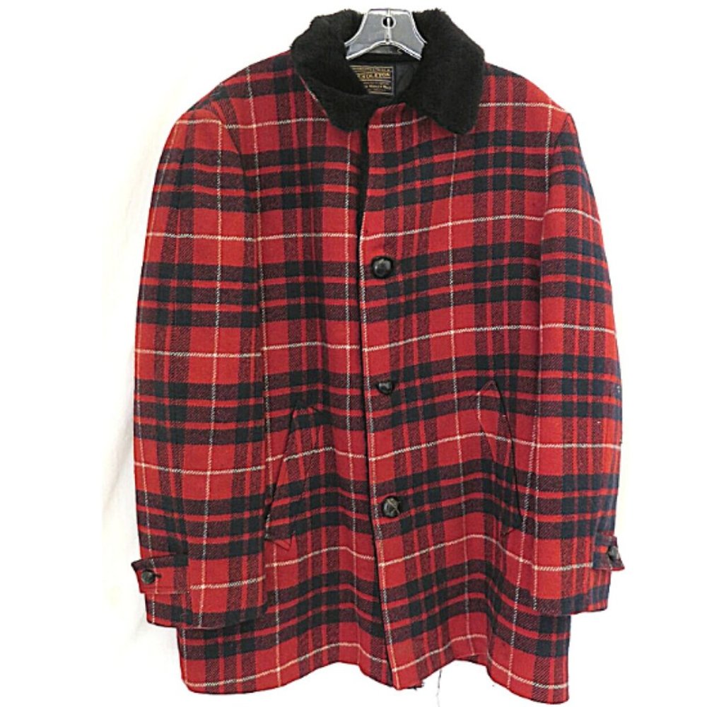 Men's Pendleton Red Black Plaid Full Town Coat 48